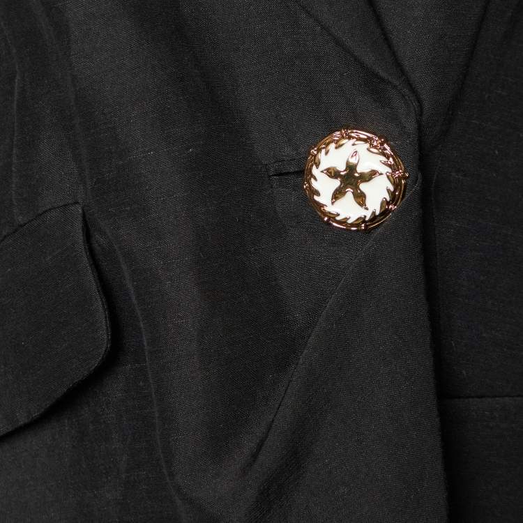 Pre Owned Versace Black Linen Blend Single Buttoned Blazer L