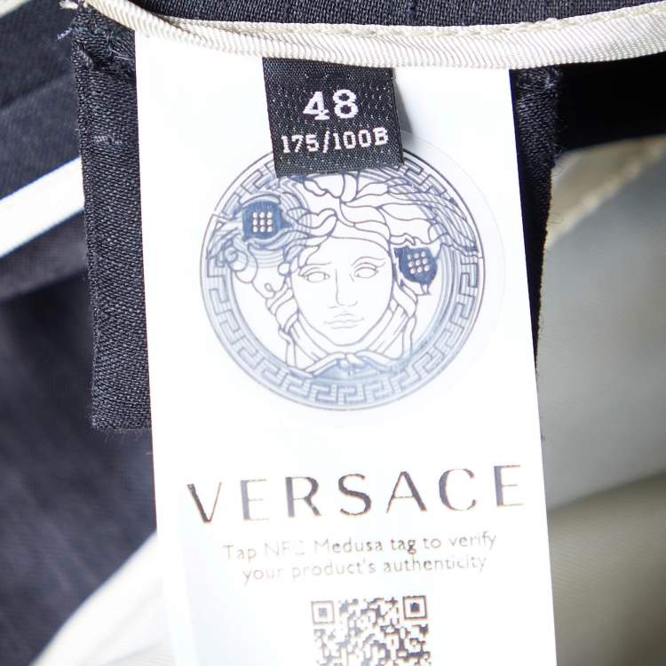 Pre Owned Versace Black Linen Blend Single Buttoned Blazer L