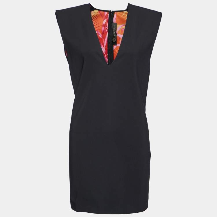 Pre Owned Versace Black Crepe Power Shoulder Mini Dress M