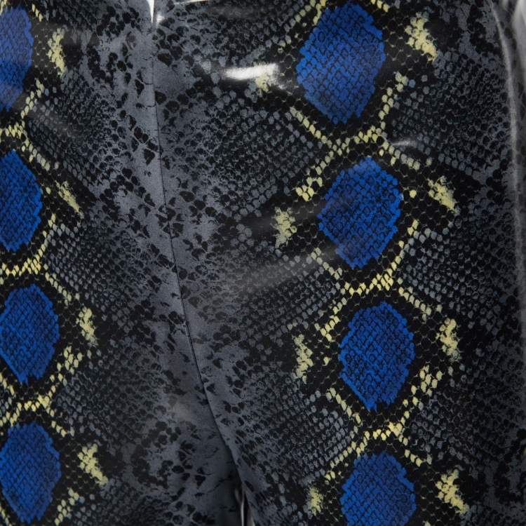 Pre Owned Versace Grey Snakeskin Print Coated Knit Leggings M