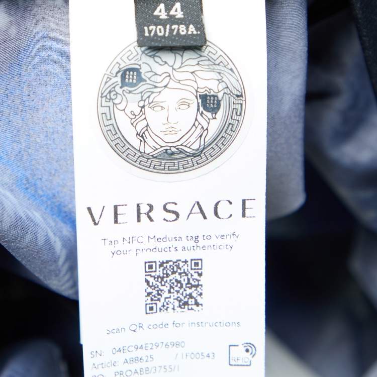 Pre Owned Versace Grey Snakeskin Print Coated Knit Leggings M