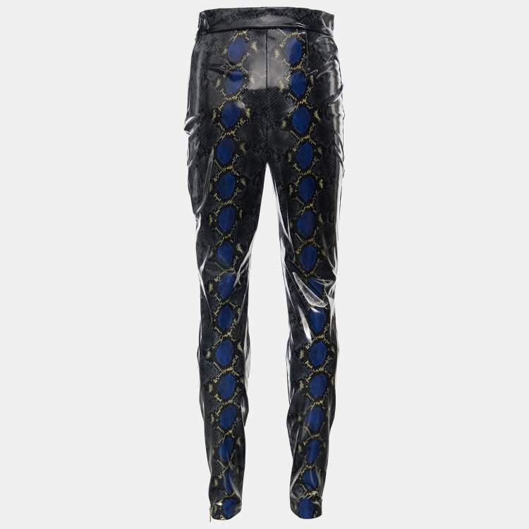 Pre Owned Versace Grey Snakeskin Print Coated Knit Leggings M