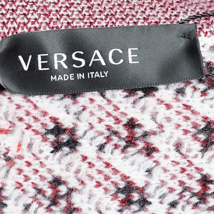 Pre Owned Versace Monochrome Rose Jacquard Wool Fringed Jacket M