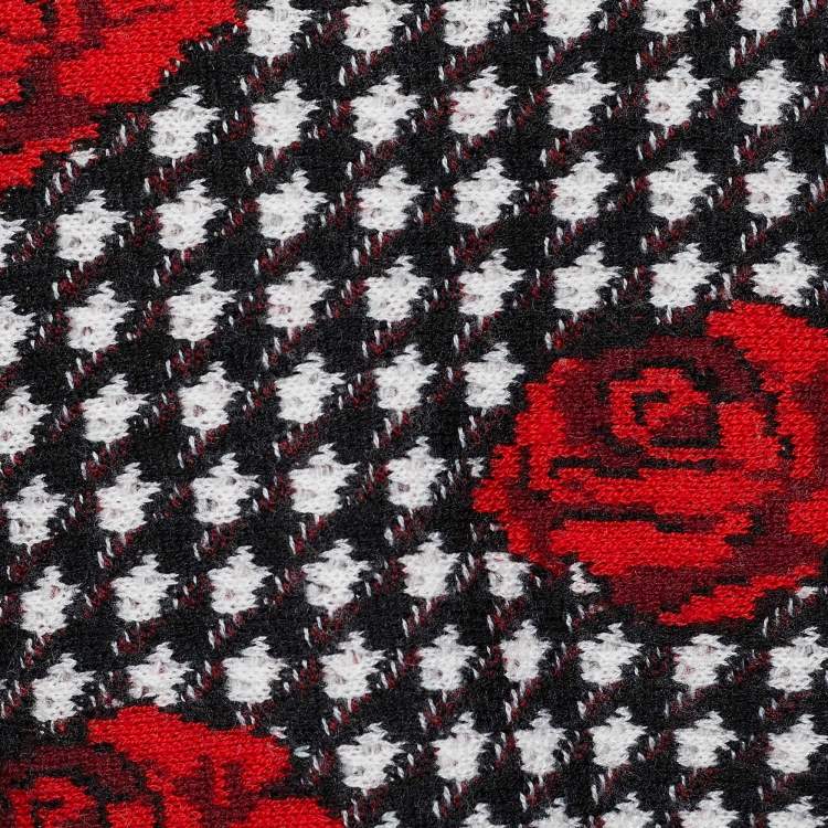 Pre Owned Versace Monochrome Rose Jacquard Wool Fringed Jacket M