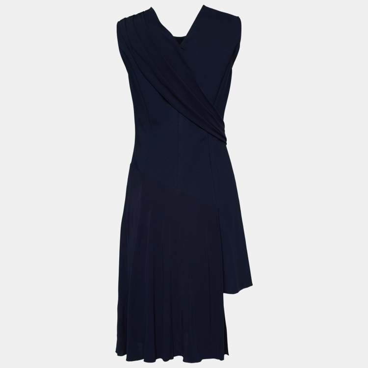 Pre Owned Versace Navy Blue Knit Overlay Detail Sleeveless Midi Dress M