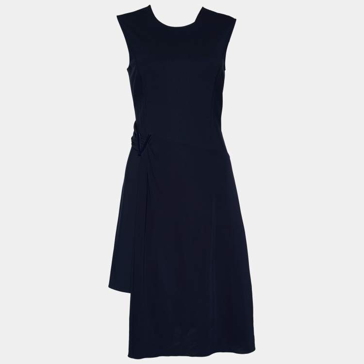 Pre Owned Versace Navy Blue Knit Overlay Detail Sleeveless Midi Dress M