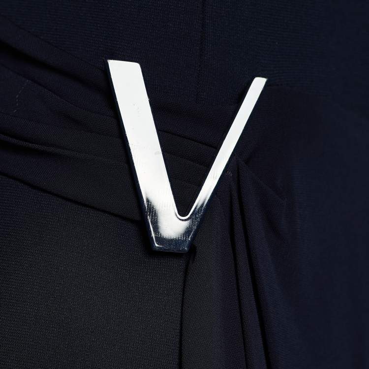 Pre Owned Versace Navy Blue Knit Overlay Detail Sleeveless Midi Dress M