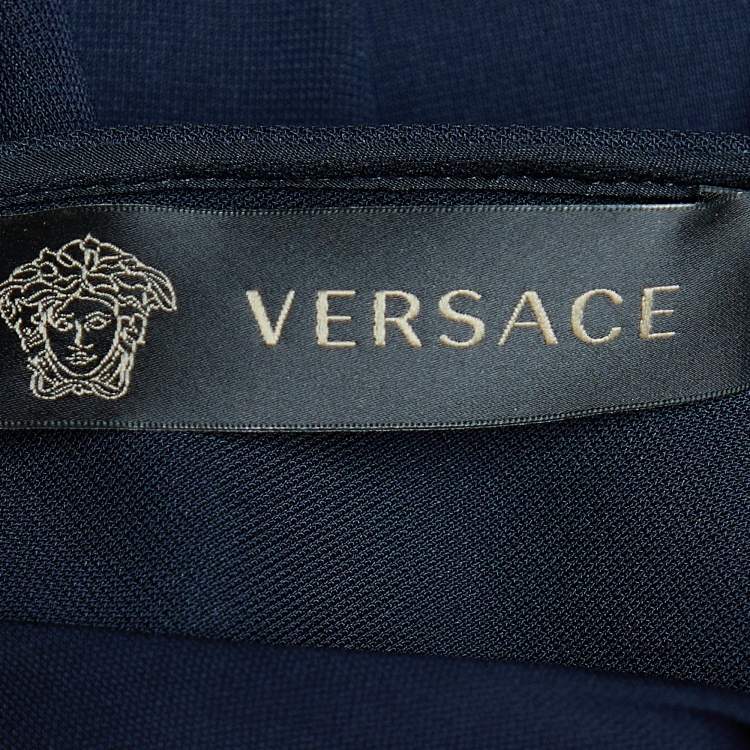 Pre Owned Versace Navy Blue Knit Overlay Detail Sleeveless Midi Dress M