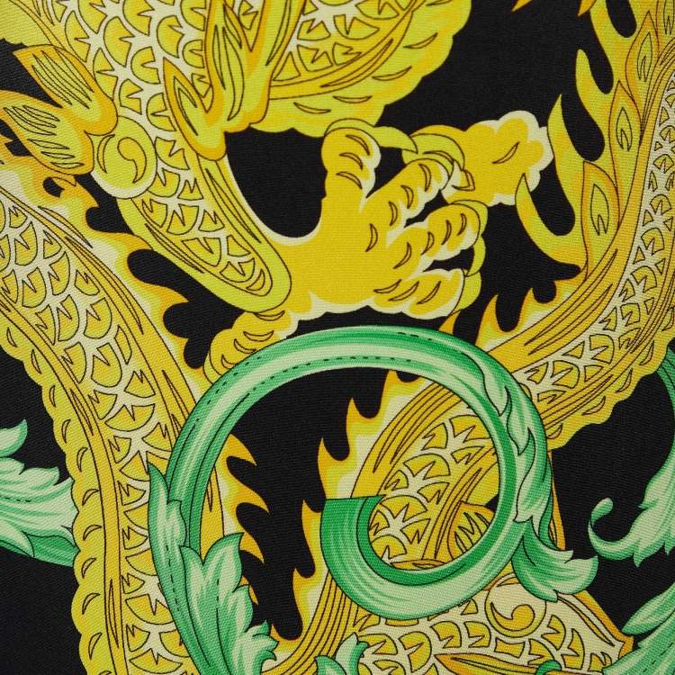 Pre Owned Versace Black Dragon Print Silk Sheath Dress S