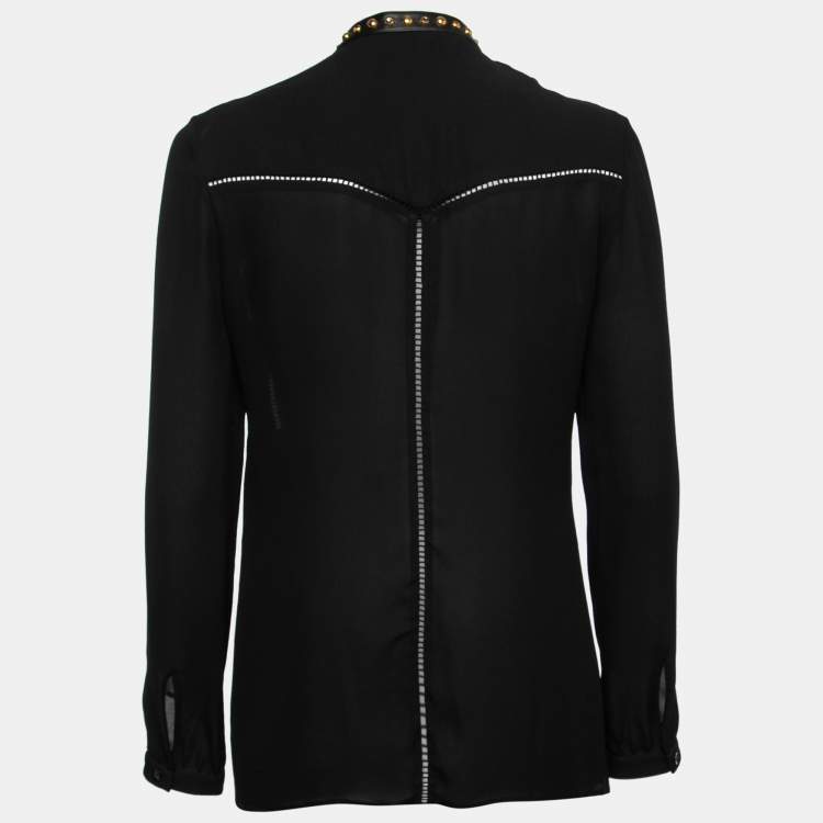 Pre Owned Versace Black Silk Embroidered Stud-Collar Shirt S