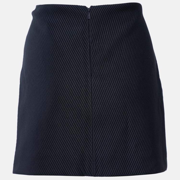 Pre Owned Versace Navy Blue Leather & Silk Paneled Mini Skirt M