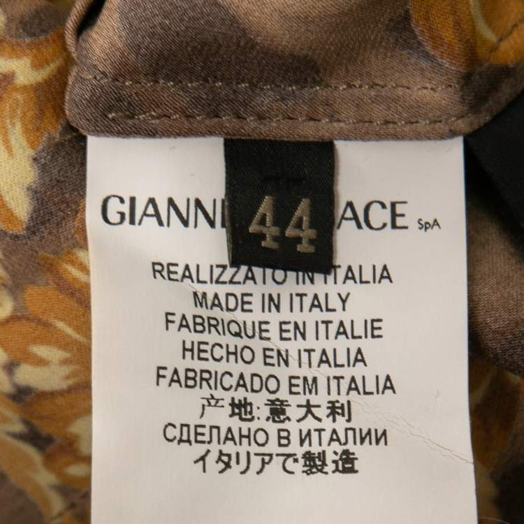 Pre Owned Versace Brown Animal Printed Silk Ruffle Detail Shirt M