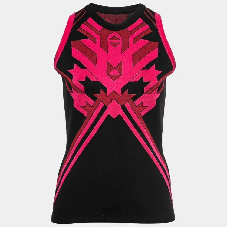 Pre Owned Versace Black & Pink Geometric Pattern Knit Top M