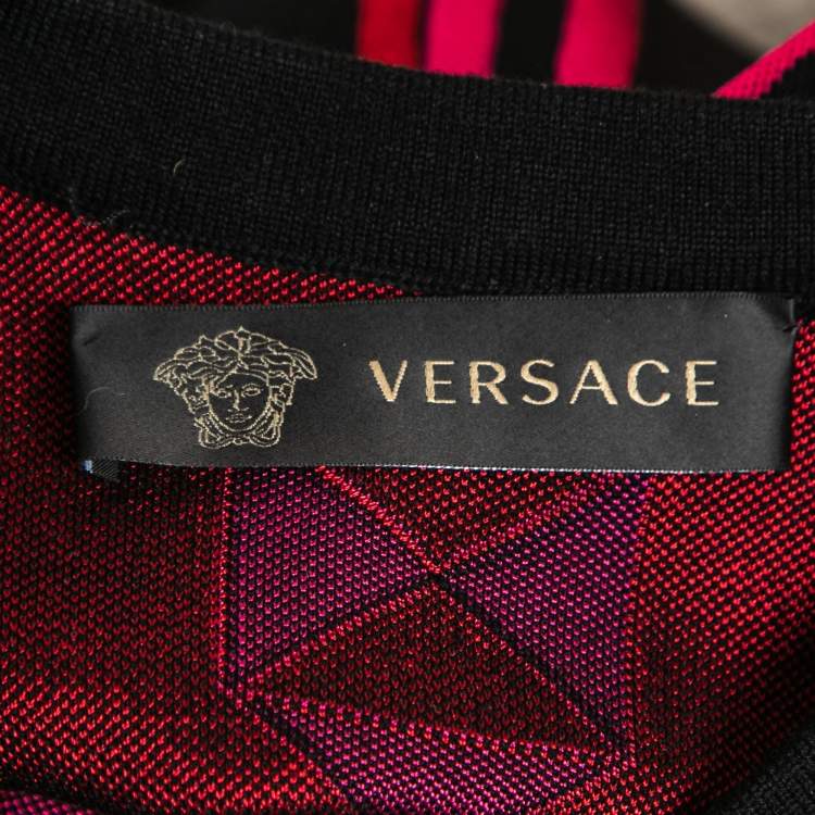 Pre Owned Versace Black & Pink Geometric Pattern Knit Top M