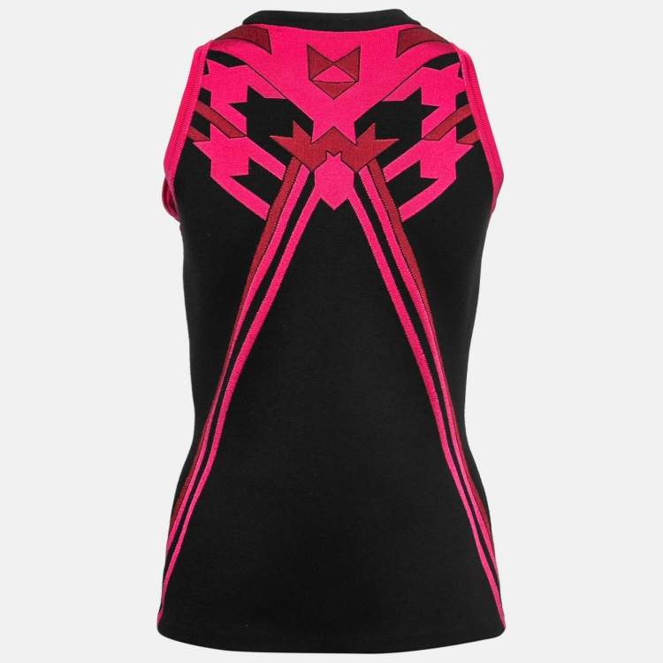 Pre Owned Versace Black & Pink Geometric Pattern Knit Top M