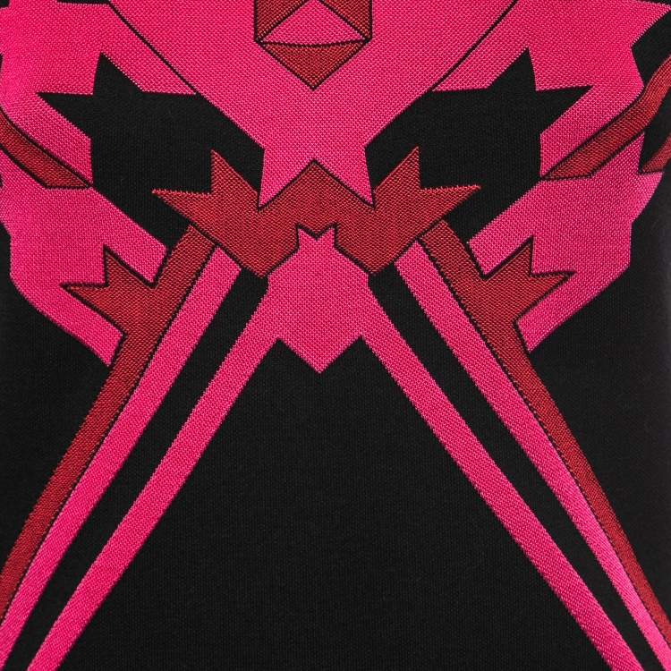 Pre Owned Versace Black & Pink Geometric Pattern Knit Top M