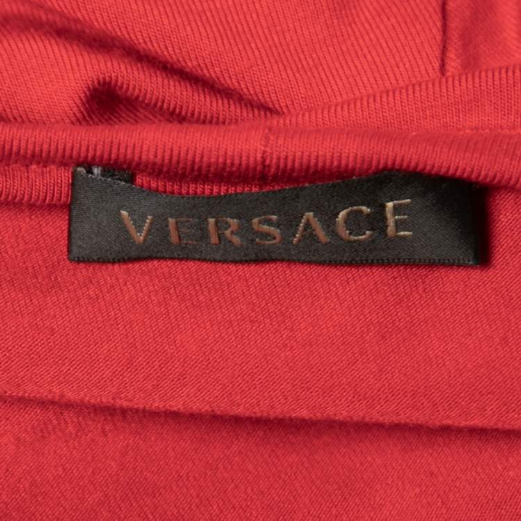 Pre Owned Versace Red Jersey Tiger Printed Flocked Round Neck T-Shirt L
