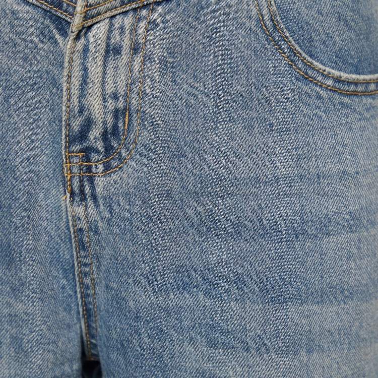 Pre Owned Versace Indigo Distressed Denim Straight Fit Jeans M