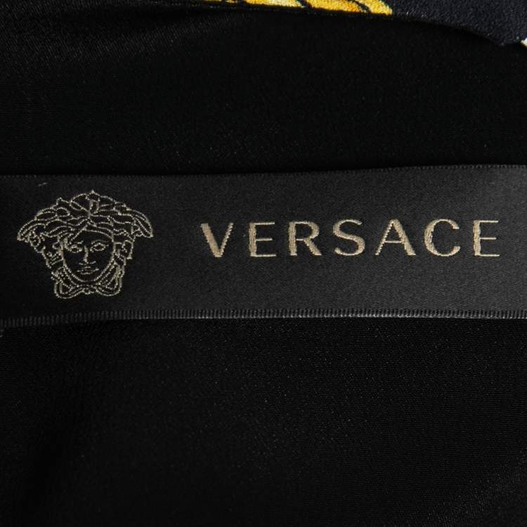 Pre Owned Versace Black Baroque Printed Crepe Shift Dress S