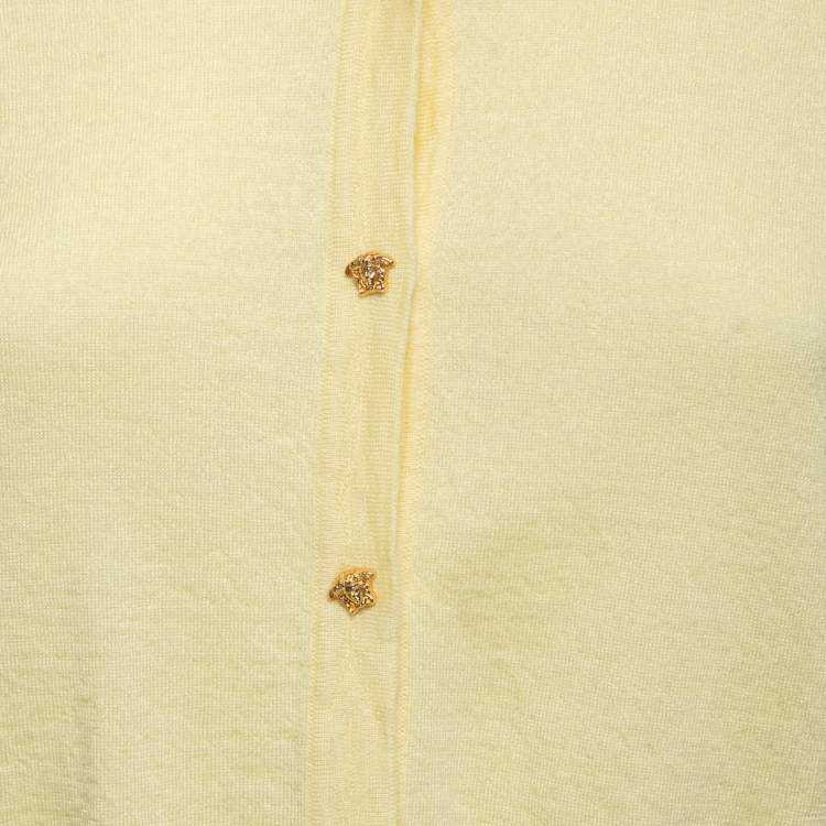Pre Owned Versace Yellow Cashmere Button Front Cardigan L