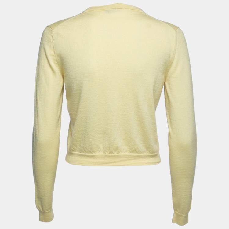 Pre Owned Versace Yellow Cashmere Button Front Cardigan L