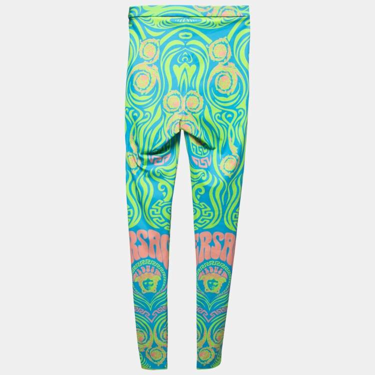Pre Owned Versace Green Printed Stretch Knit Leggings XS
