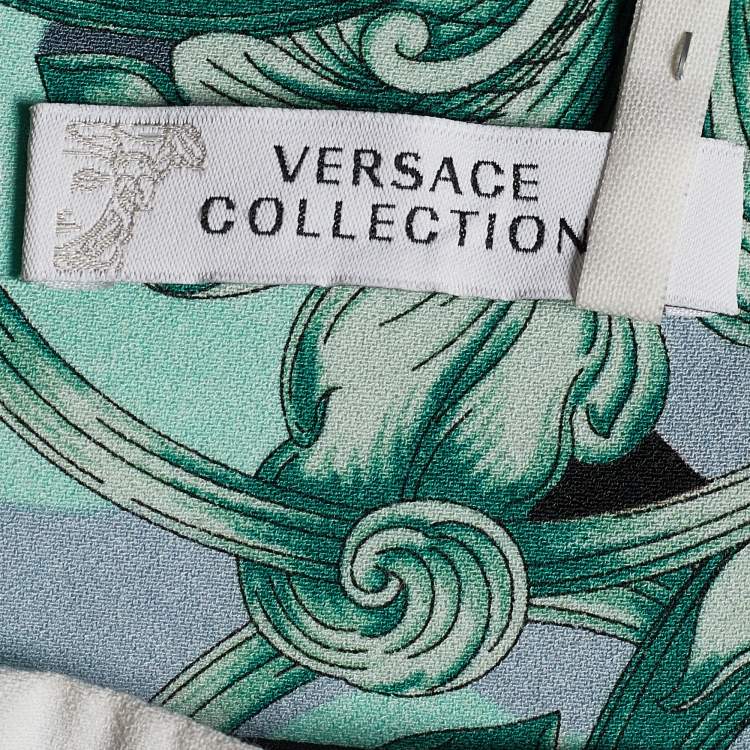 Pre Owned Versace Collection Green Baroque Print Crepe Pencil Skirt L