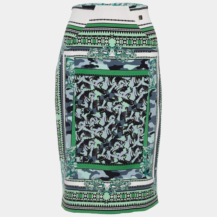 Pre Owned Versace Collection Green Baroque Print Crepe Pencil Skirt L