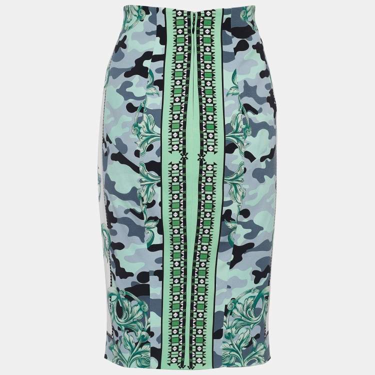 Pre Owned Versace Collection Green Baroque Print Crepe Pencil Skirt L