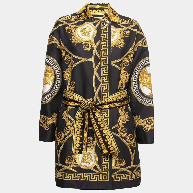 Pre Owned Versace Black Medusa Print Cotton & Silk Reversible Belted Jacket S