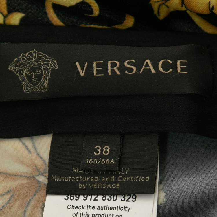 Pre Owned Versace Black & Gold Satin Baroque Print Leggings S