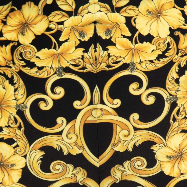 Pre Owned Versace Black & Gold Satin Baroque Print Leggings S
