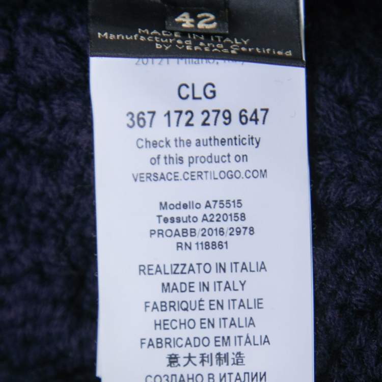 Pre Owned Versace Navy Blue Cable Knit Contrast Paneled Jumper M