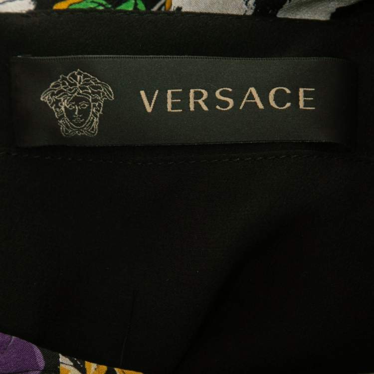Pre Owned Versace Multicolor Printed Silk Drawstring Detail Dress M