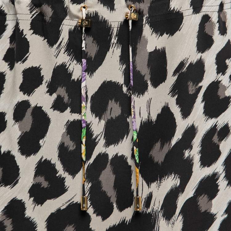 Pre Owned Versace Multicolor Printed Silk Drawstring Detail Dress M