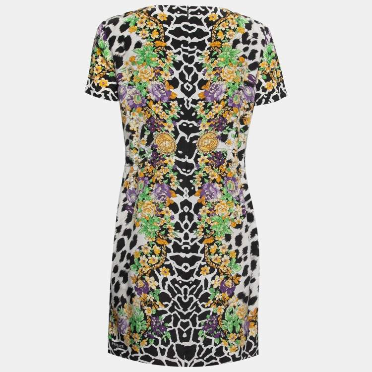 Pre Owned Versace Multicolor Printed Silk Drawstring Detail Dress M
