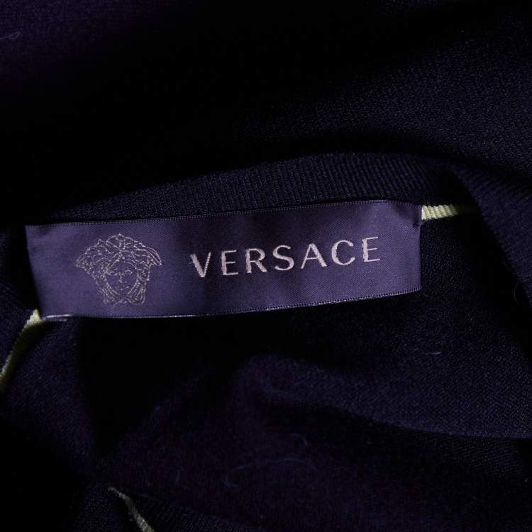 Pre Owned Versace Black Knit Contrast Detail Button Front Cardigan L
