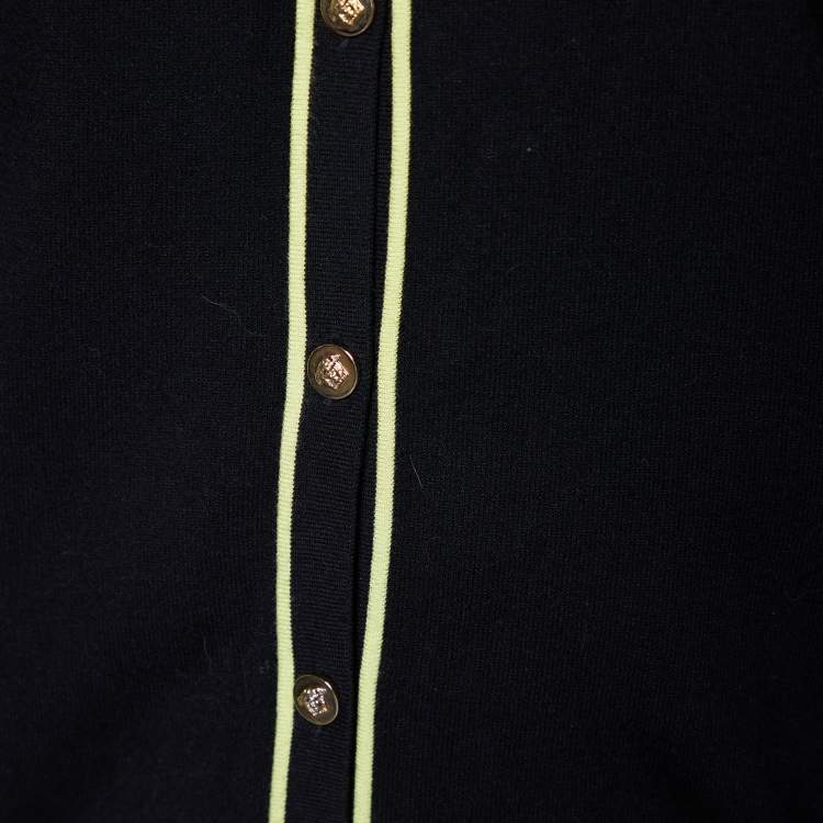 Pre Owned Versace Black Knit Contrast Detail Button Front Cardigan L