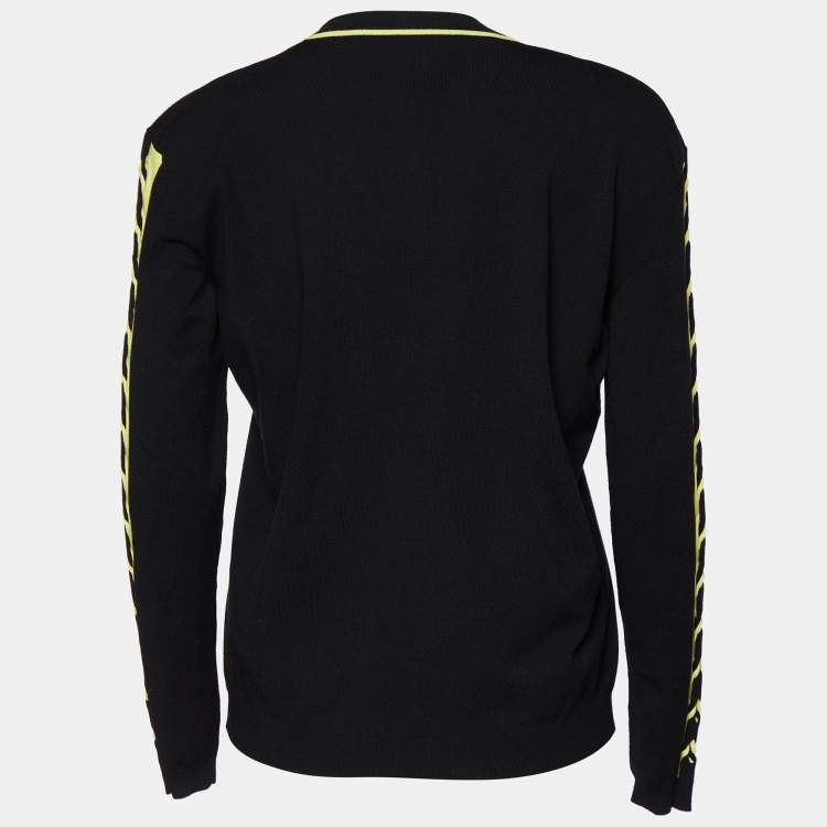 Pre Owned Versace Black Knit Contrast Detail Button Front Cardigan L