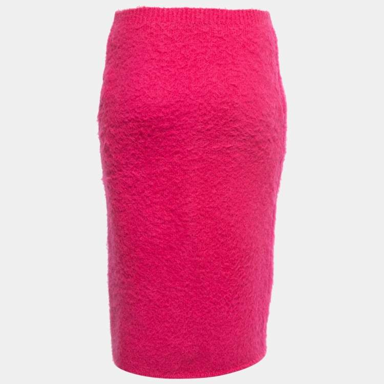 Pre Owned Versace Hot Pink Mohair Blend Knit Pencil Skirt S
