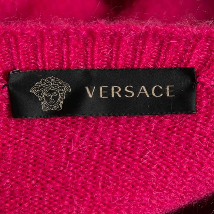 Pre Owned Versace Hot Pink Mohair Blend Knit Pencil Skirt S
