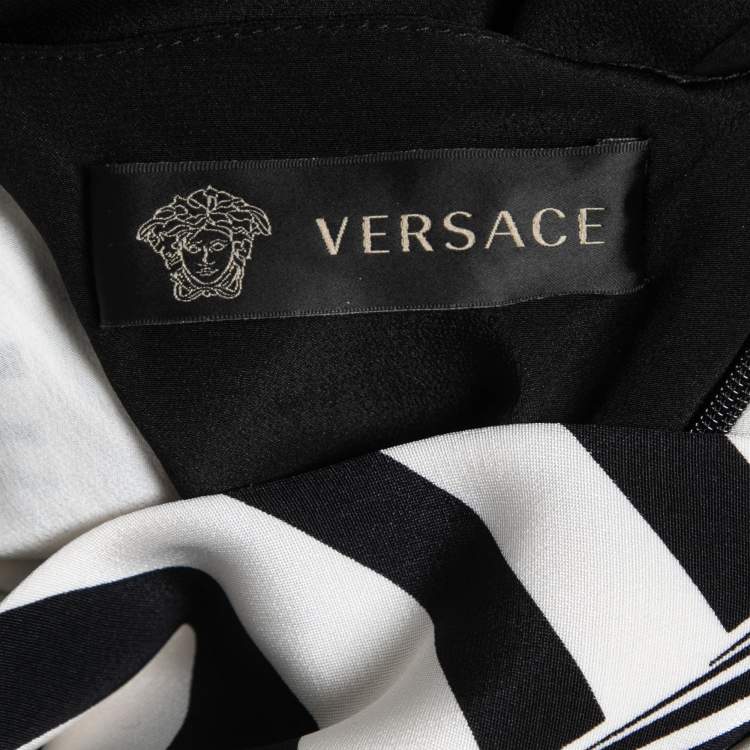 Pre Owned Versace Monochrome Printed Silk Crepe Dress M