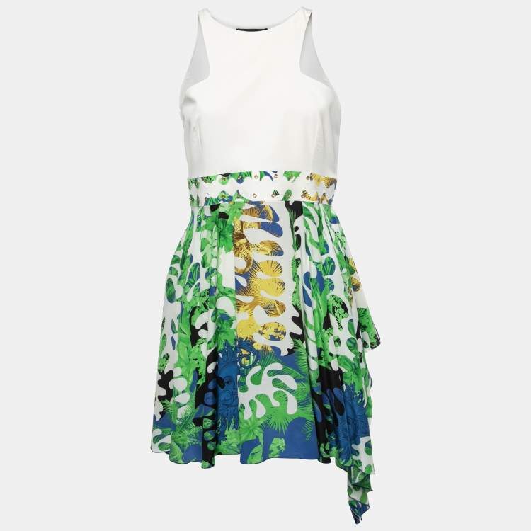 Pre Owned Versace Colorblock Silk Asymmetric Hem Dress M