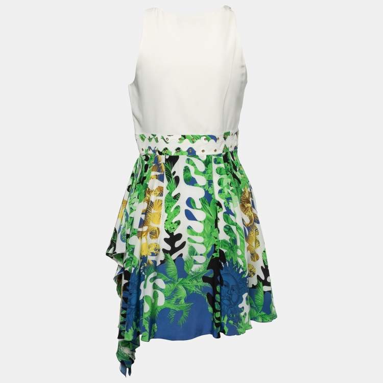 Pre Owned Versace Colorblock Silk Asymmetric Hem Dress M