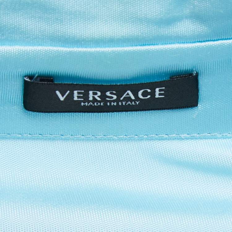 Pre Owned Versace Blue Jersey Ruched Button Front Top M