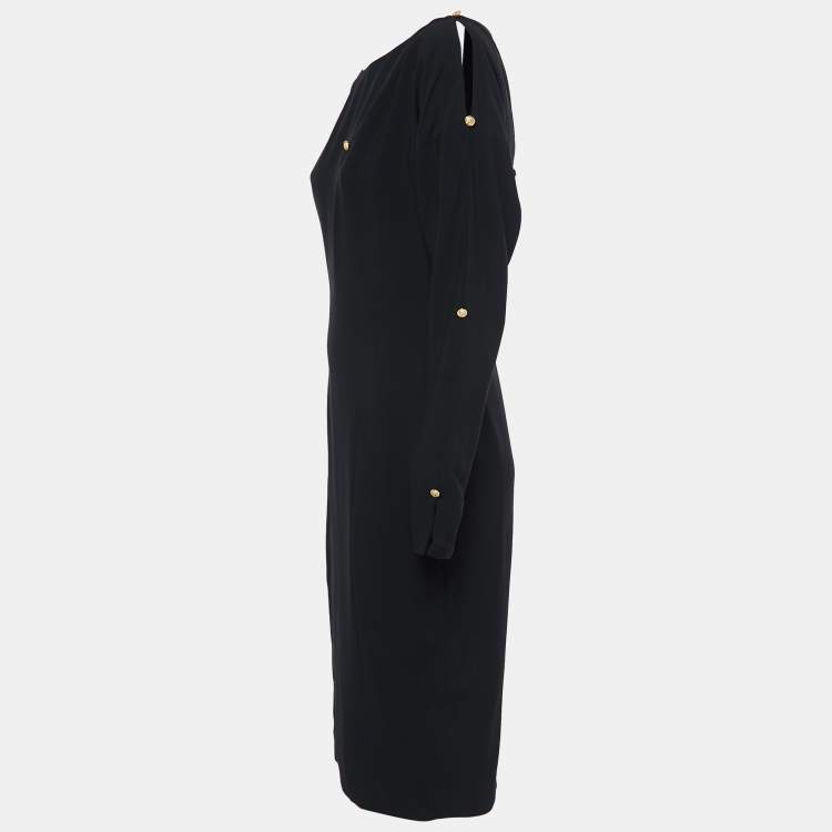 Pre Owned Versace Black Crepe Cutout Detail Midi Dress M