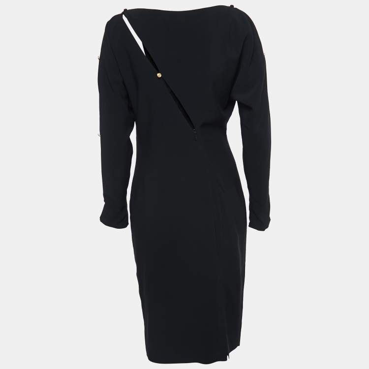 Pre Owned Versace Black Crepe Cutout Detail Midi Dress M