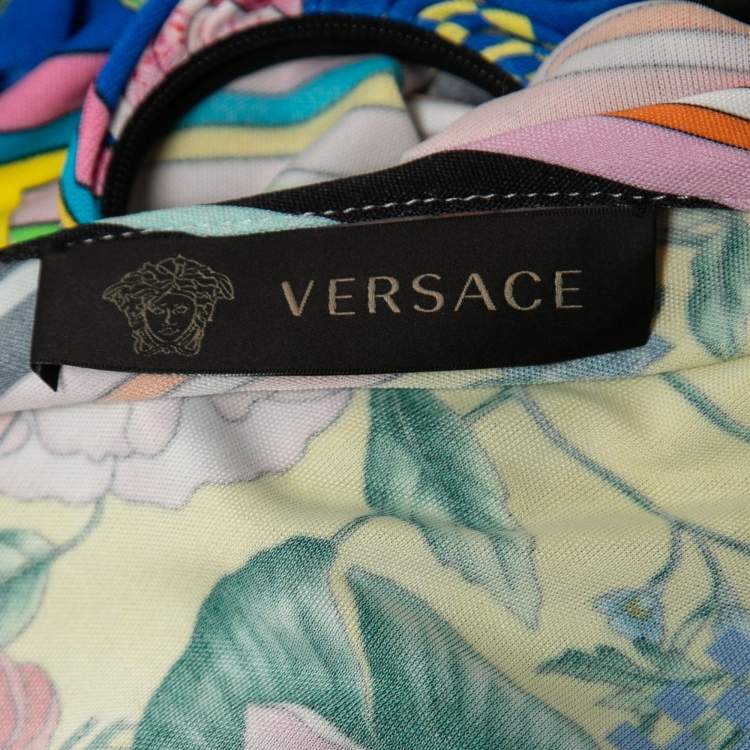 Pre Owned Versace Multicolor Stretch Jersey Ruched Bodycon Dress M