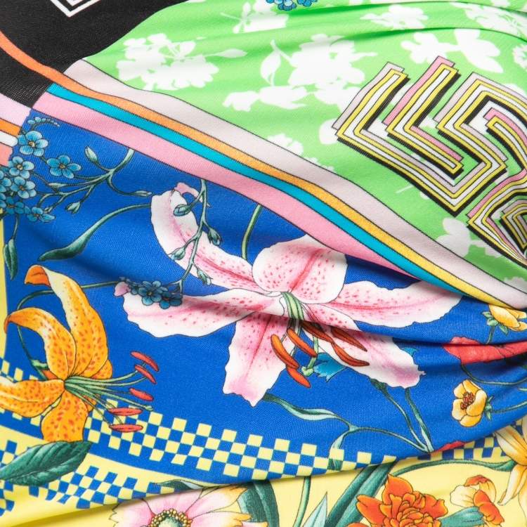 Pre Owned Versace Multicolor Stretch Jersey Ruched Bodycon Dress M