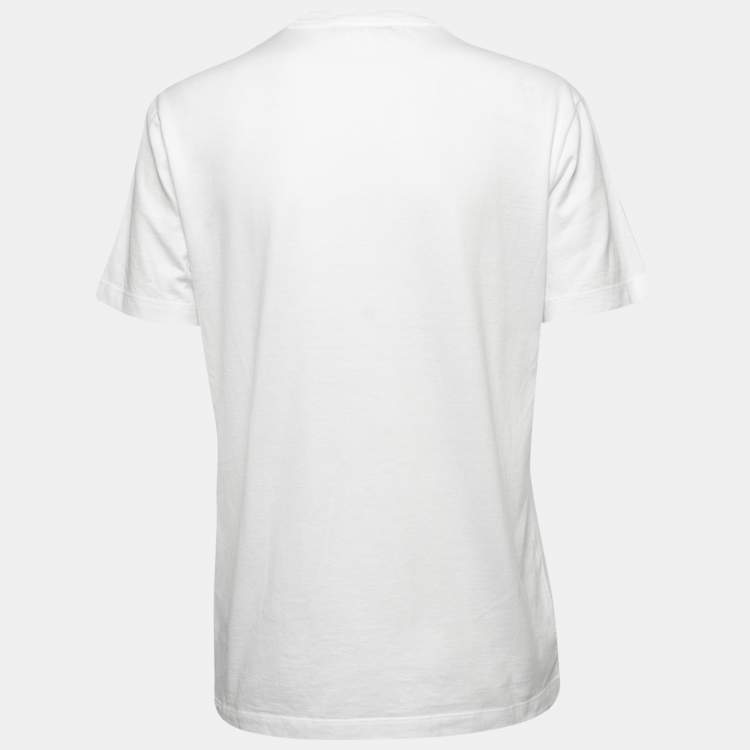 Pre Owned Versace White Cotton Medusa Embroidered Logo T Shirt XL